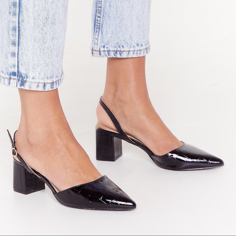 NWOT Faux Croc Block Heel